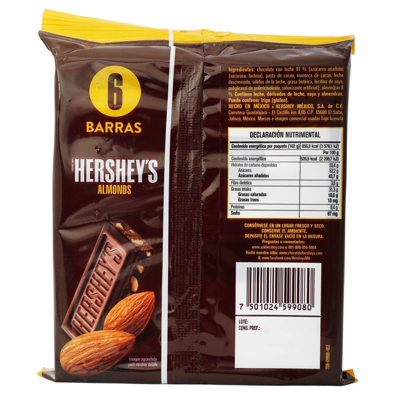 Chocolate Hersheys Almonds Con 6 Barras 27 G 7501024599080 