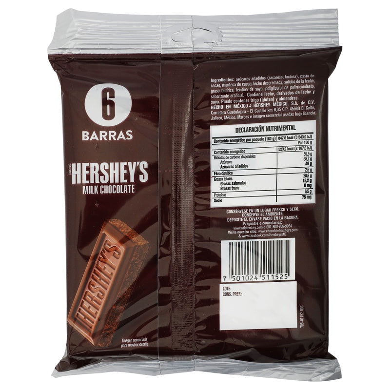 Chocolate Hersheys Milk Con 6 Barras 27 G 7501024511525  perfil 2