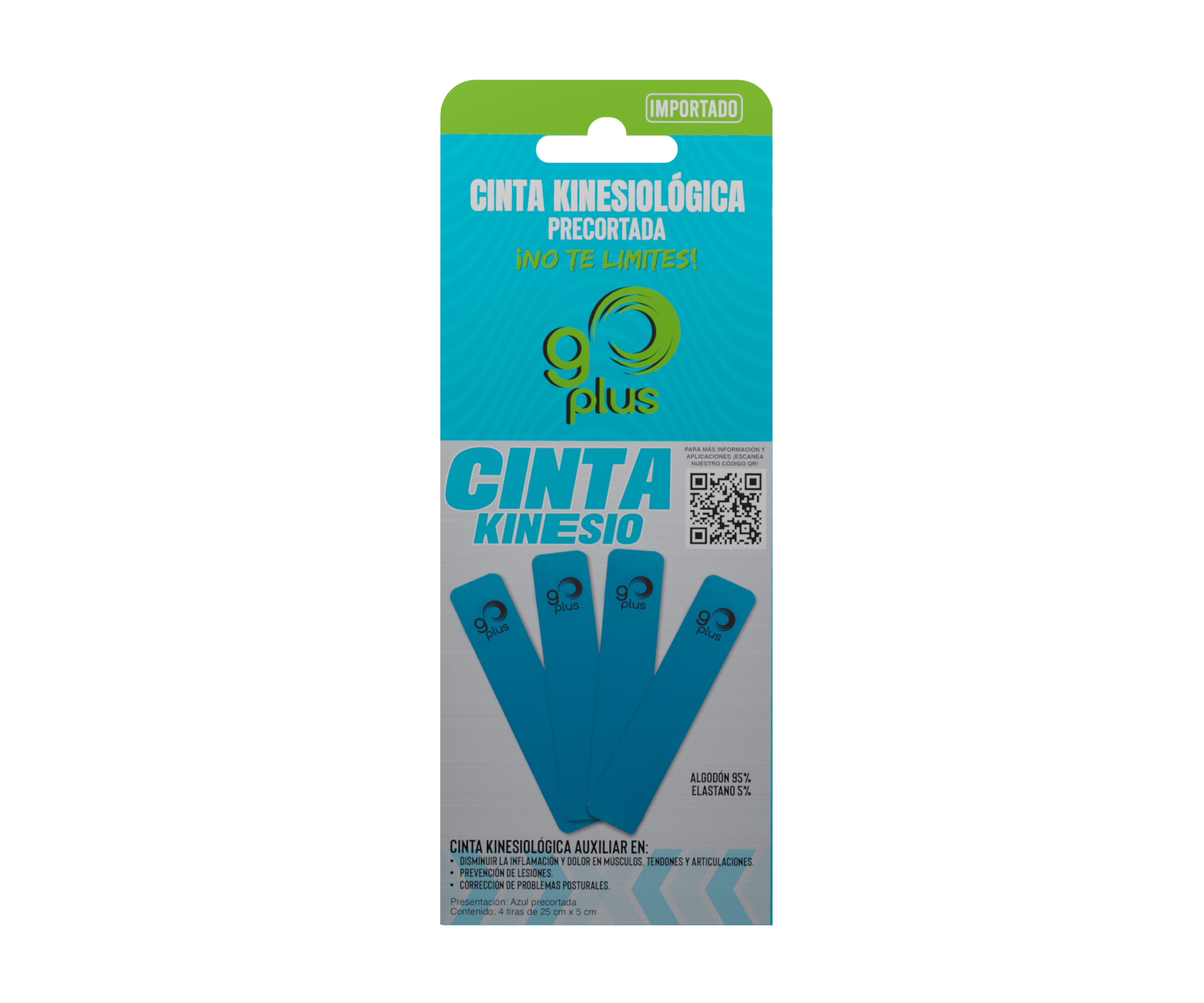 Cinta Kinesiologica Go Plus Azul Con 4 Tiras