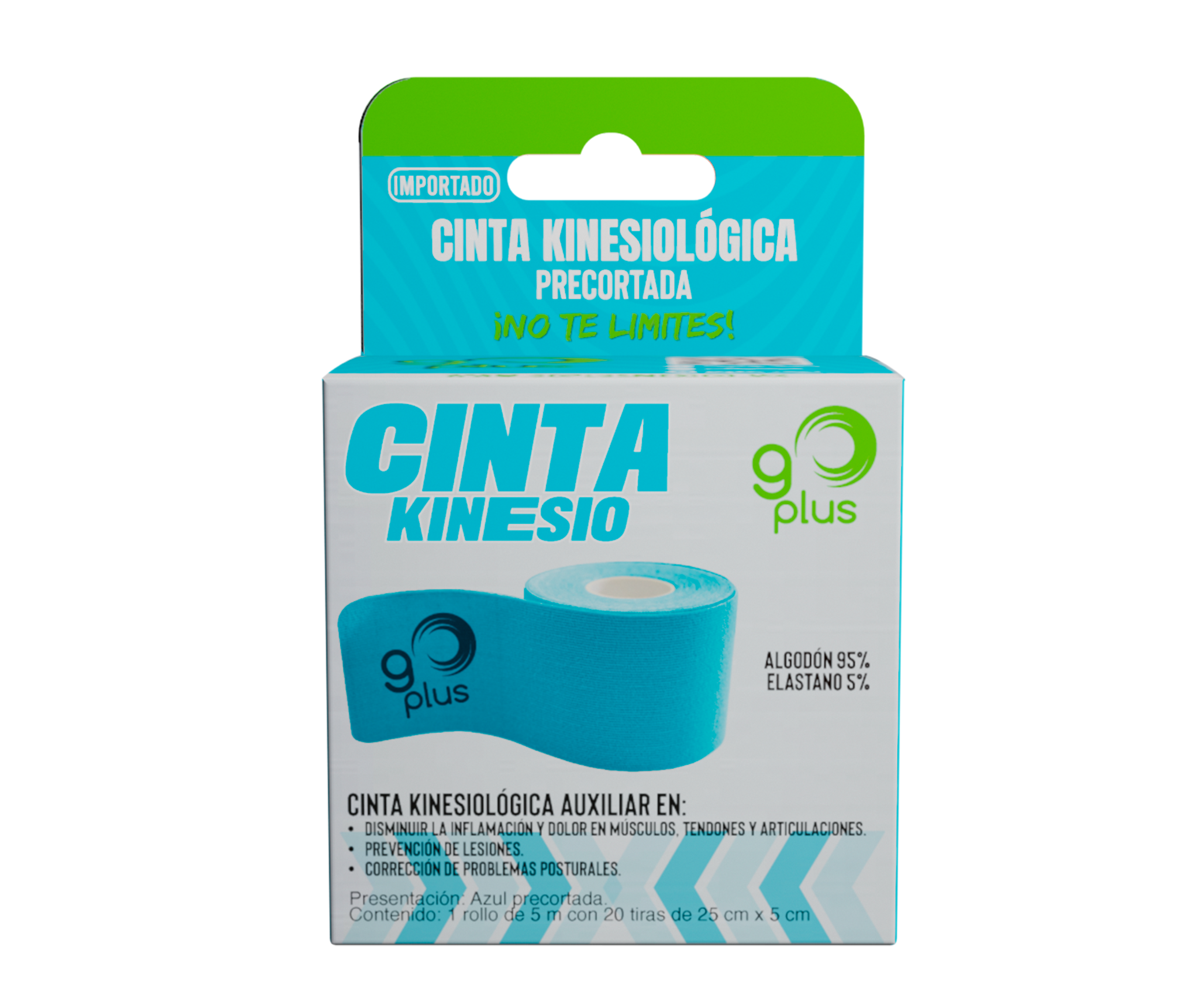 Cinta Kinesiologica Go Plus Azul Rollo 5 Cm 20 Tiras