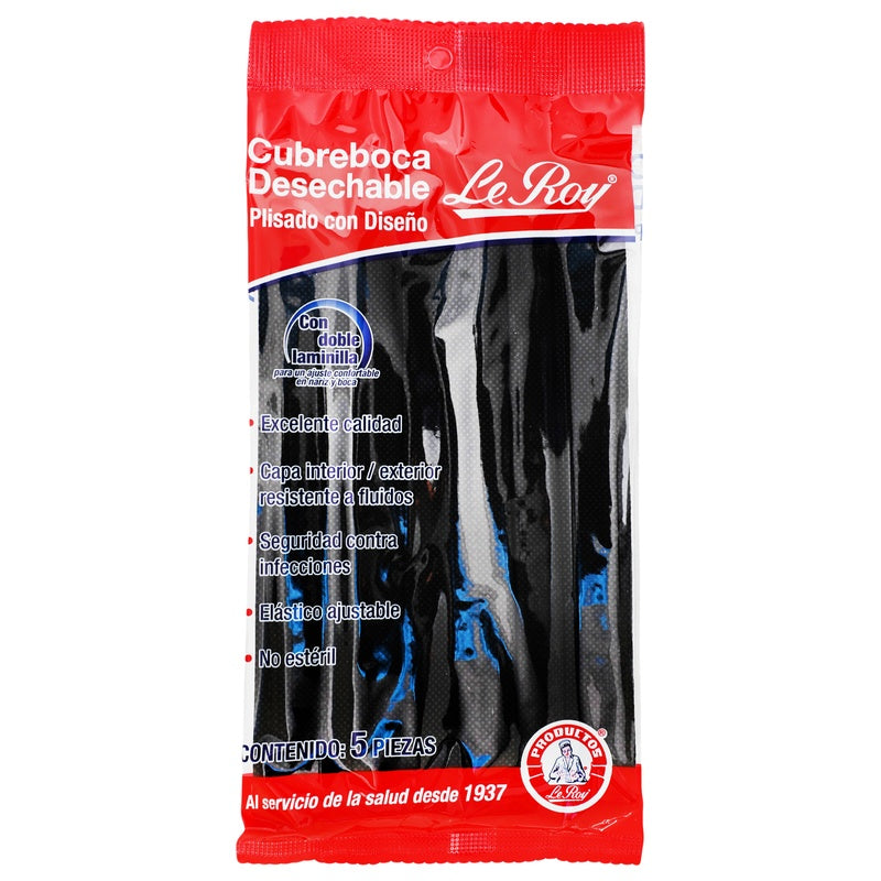 Cubrebocas Plisado Le Roy Plisado Negro Con 5 Piezas 729513102123  perfil 2