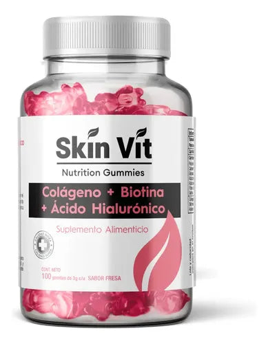 Skin Vit Colageno+Biotina+Acido Hualuronico Con 100 Gomitas Sabor Fresa