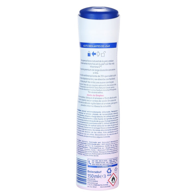 Desodorante Nivea Tono Natural 72 Horas Spray 150 Ml 4006000169545 perfil 11