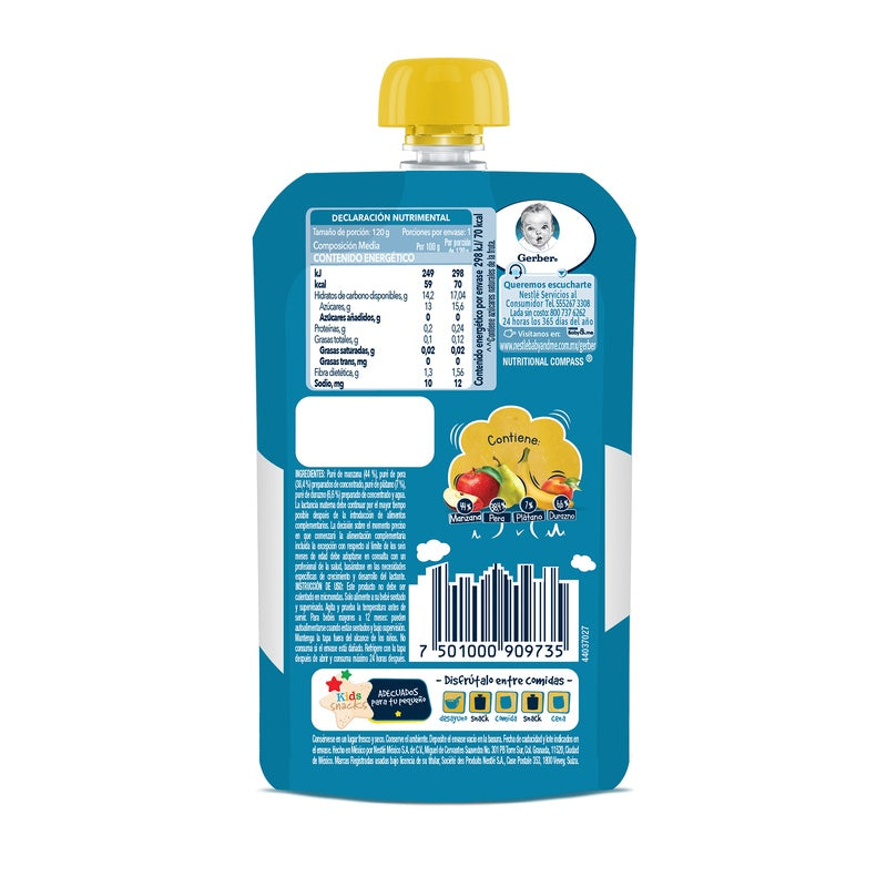 Gerber Flexipack Jr Manzana-Pera-Platano-Durazno120 G 7501000909735  perfil 2