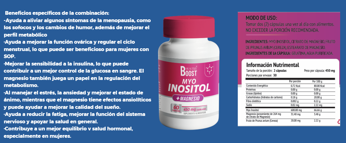 Myo Inositol + Magnesio 450 Mg Con 60 Capsulas Healthy Boost