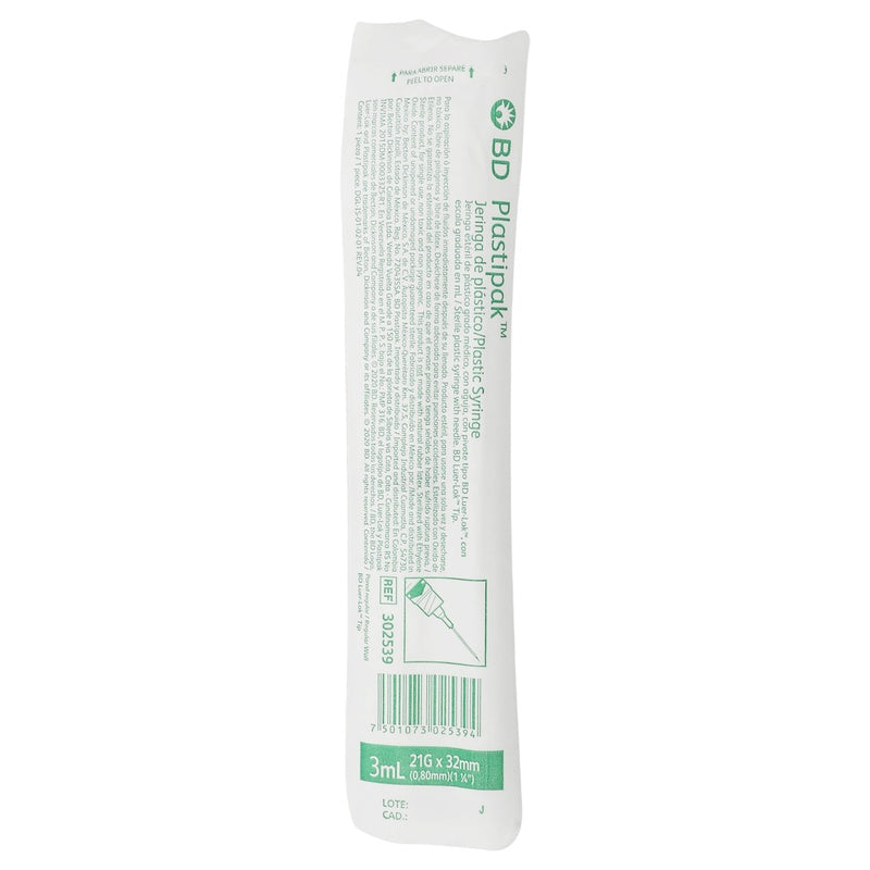Jeringa Plastipak 3 Ml Verde 21 G X 32 Mm 7501073025394 