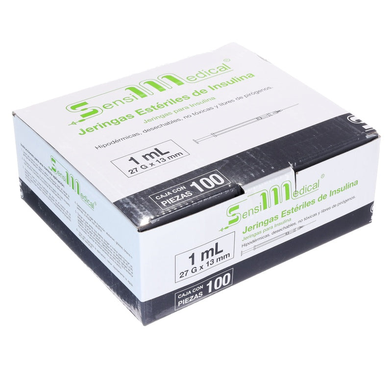 Jeringa Sensimedical 1 Ml Gris 27 G X 13 Mm Con 100 Piezas 7506022301888 