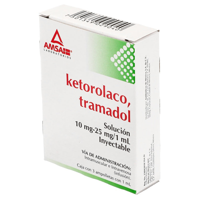 Ketorolaco / Tramadol 10 Mg/25 Mg Con 3 Ampolletas 1 Ml Amsa 7501349029040  perfil 3