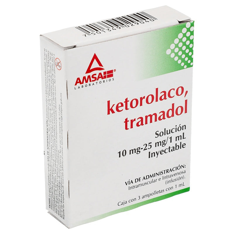 Ketorolaco / Tramadol 10 Mg/25 Mg Con 3 Ampolletas 1 Ml Amsa 7501349029040  perfil 5