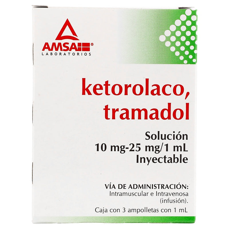 Ketorolaco / Tramadol 10 Mg/25 Mg Con 3 Ampolletas 1 Ml Amsa 7501349029040  perfil 8