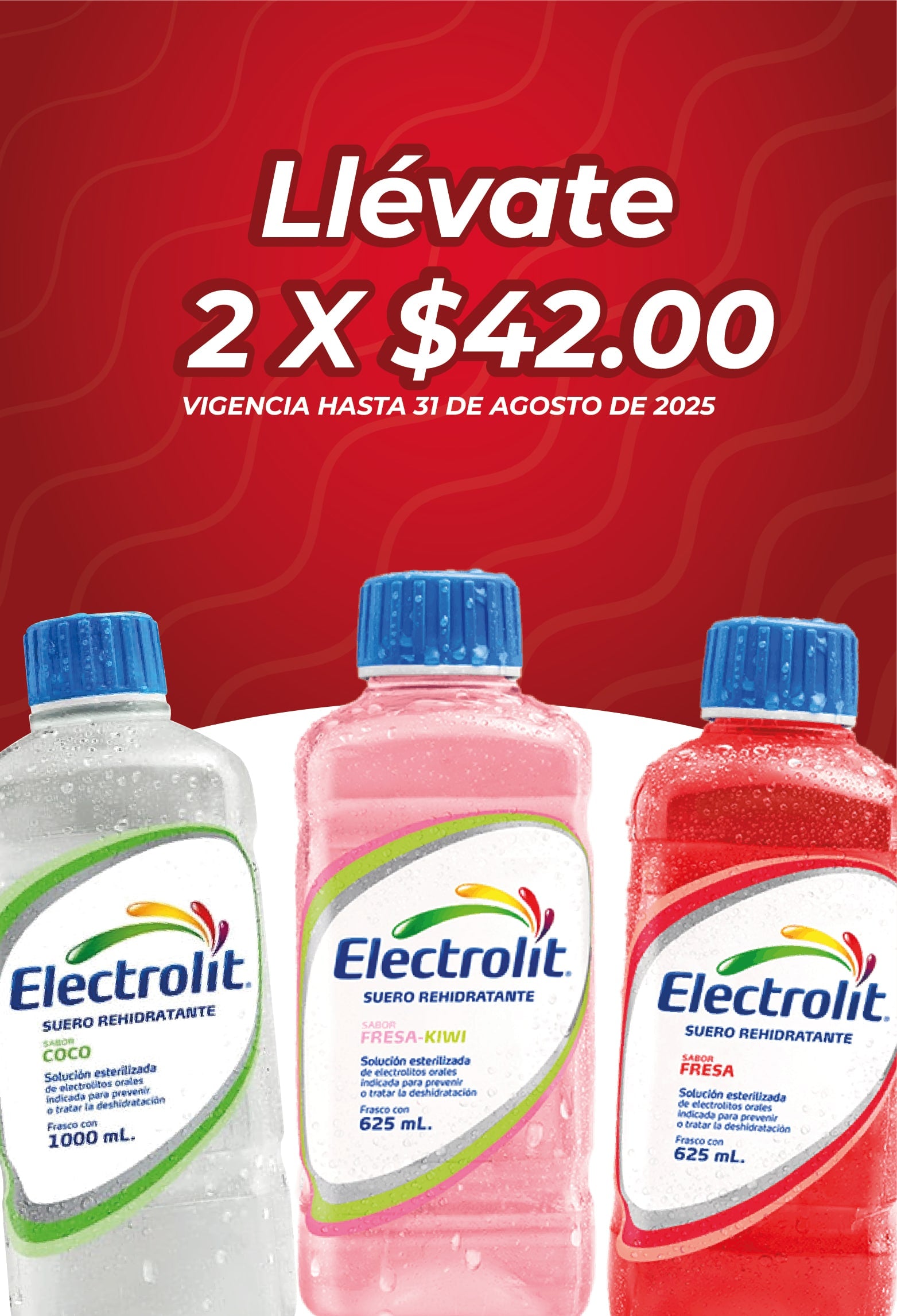 Llevate 2 Electrolit por 42 pesos, solo en Farmacias San Jorge