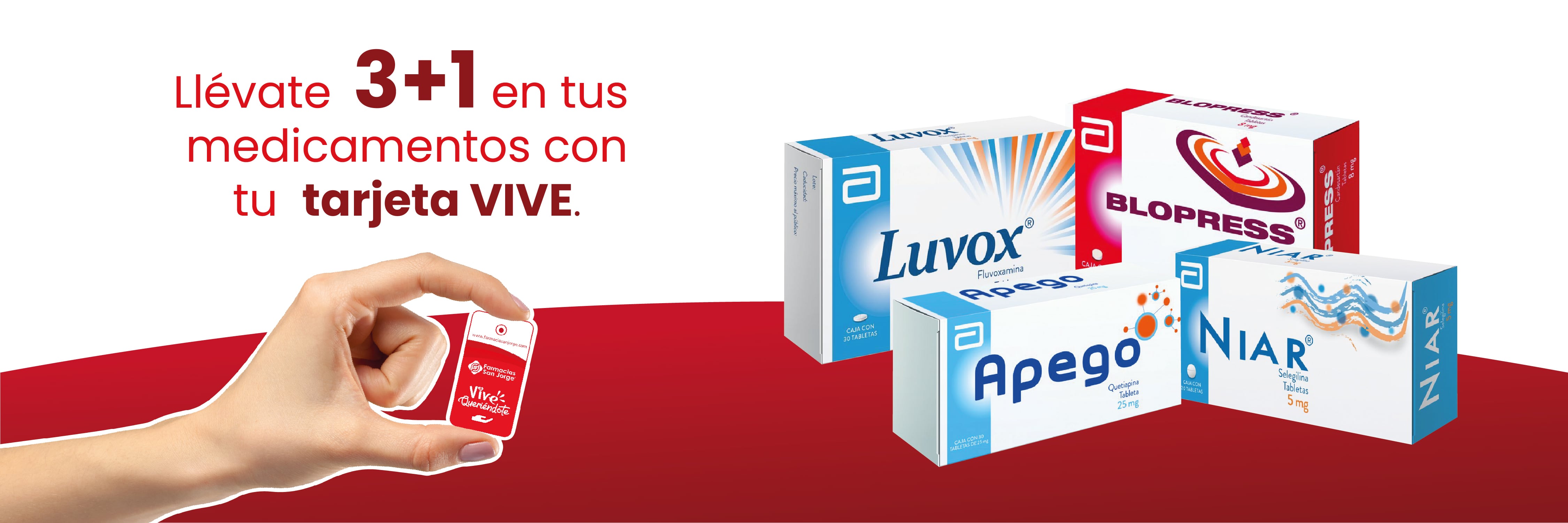 Llévate 3 + 1 en tus medicamentos con tu tarjeta VIVE con Farmacias San Jorge