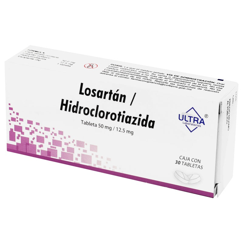 Losartan/Hidroclorotiazida 50/12.5 Mg Con 30 Tabletas 7502216795204 