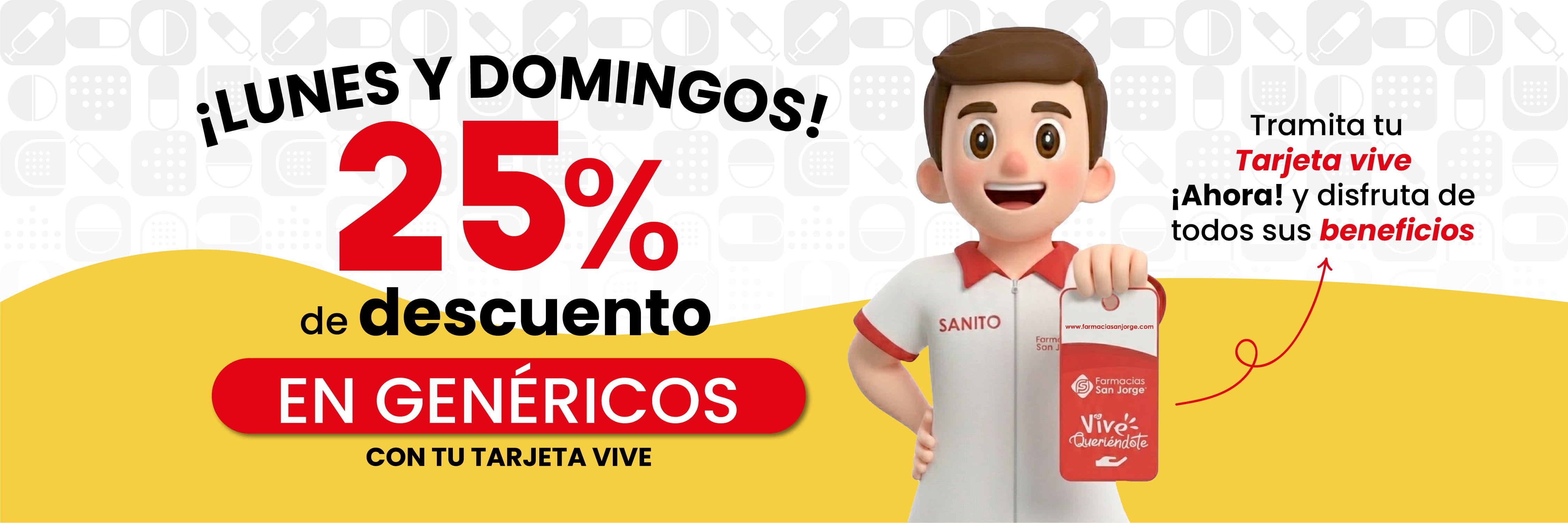 lunes y domingos 25% de descuento en genericos 