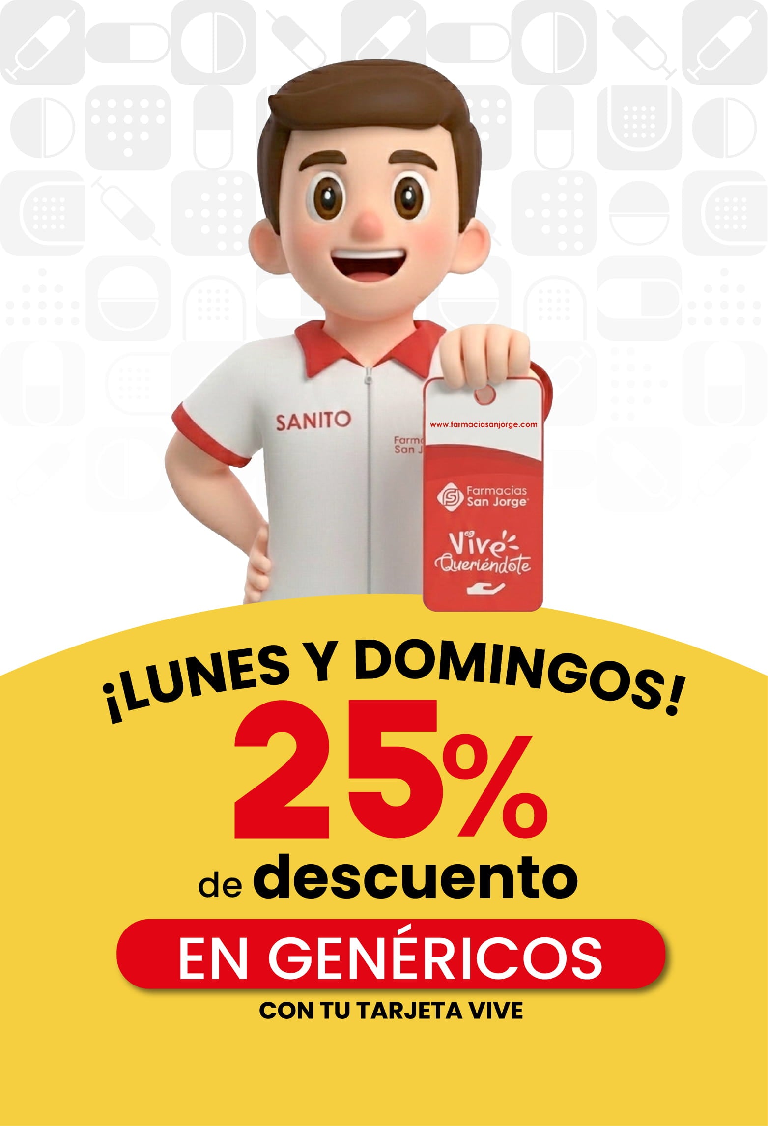 lunes y domingos 25% de descuento en genericos