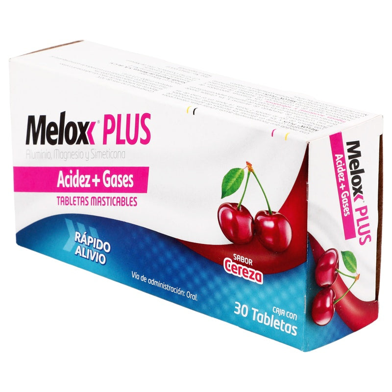 Melox Plus Antigas Cereza Con 30 Tabletas Masticables 7501165002906  perfil 3