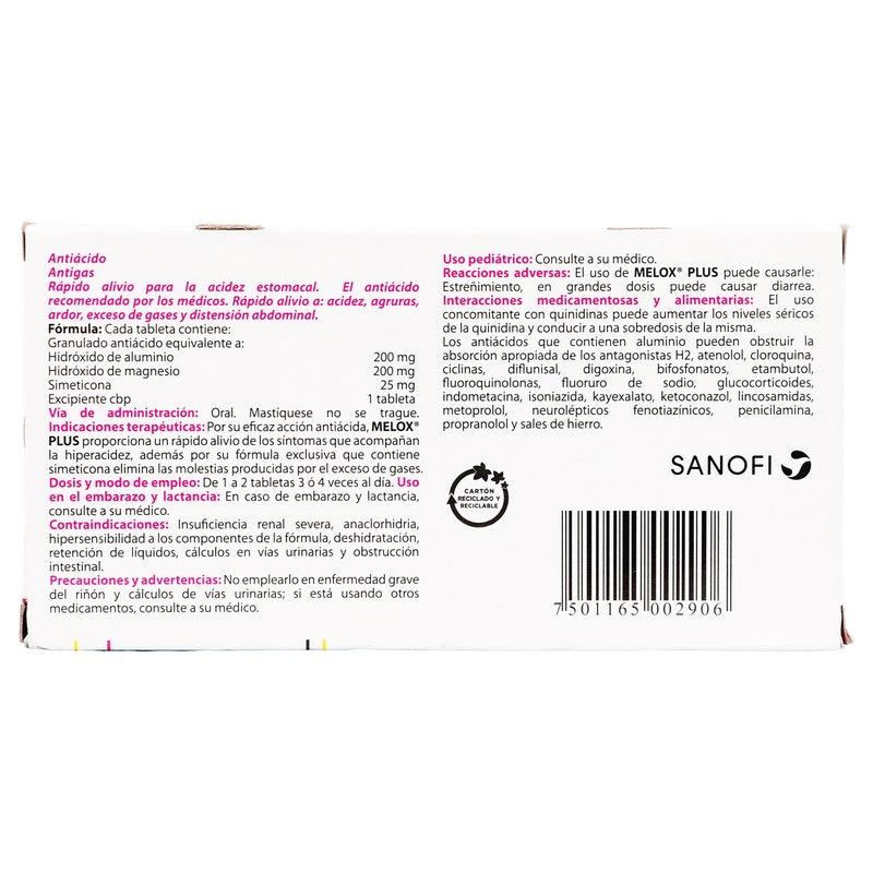 Melox Plus Antigas Cereza Con 30 Tabletas Masticables 7501165002906  perfil 6