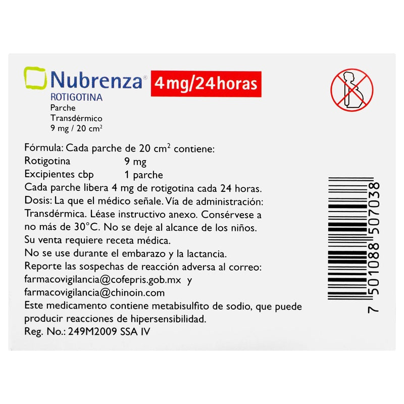 Nubrenza 4 Mg/24H Caja Con 14 Parches 7501088507038  perfil 6