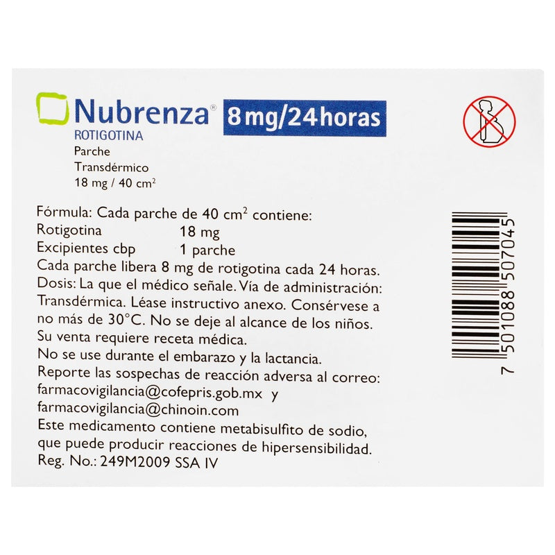 Nubrenza 8 Mg/24H Con 14 Parches 7501088507045  perfil 3