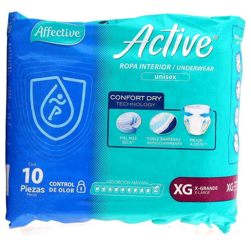 Pañal Affective Active Adulto Unisex Extra Grande Con 10 Piezas 013117014495 perfil 7