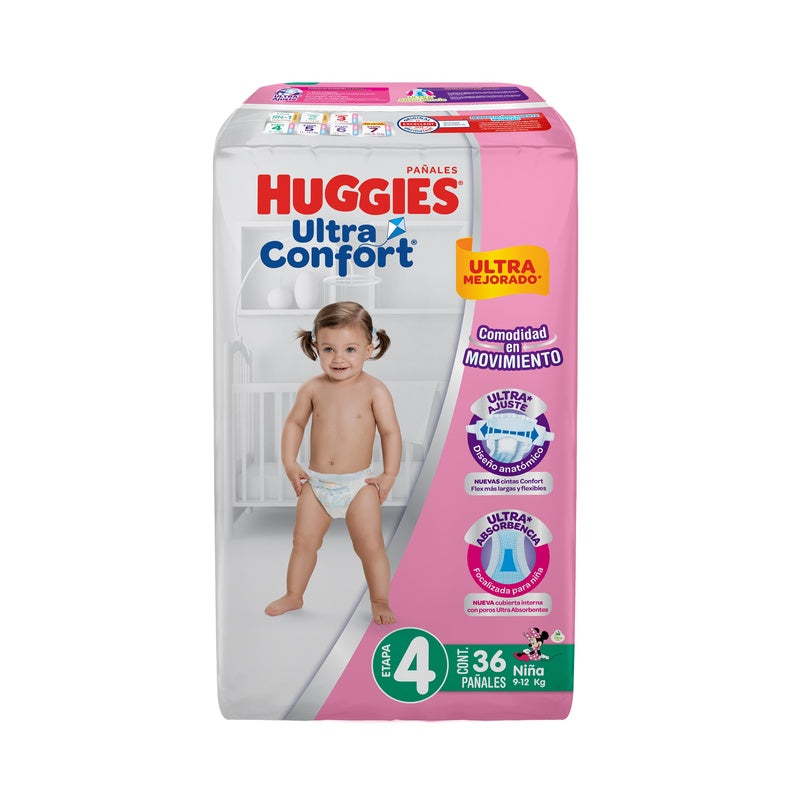 Pañal Huggies Ultraconfort Etapa 4 Niña Con 36 7506425655809 