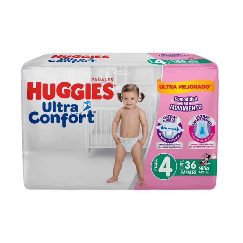 Pañal Huggies Ultraconfort Etapa 4 Niña Con 36 7506425655809  perfil 2