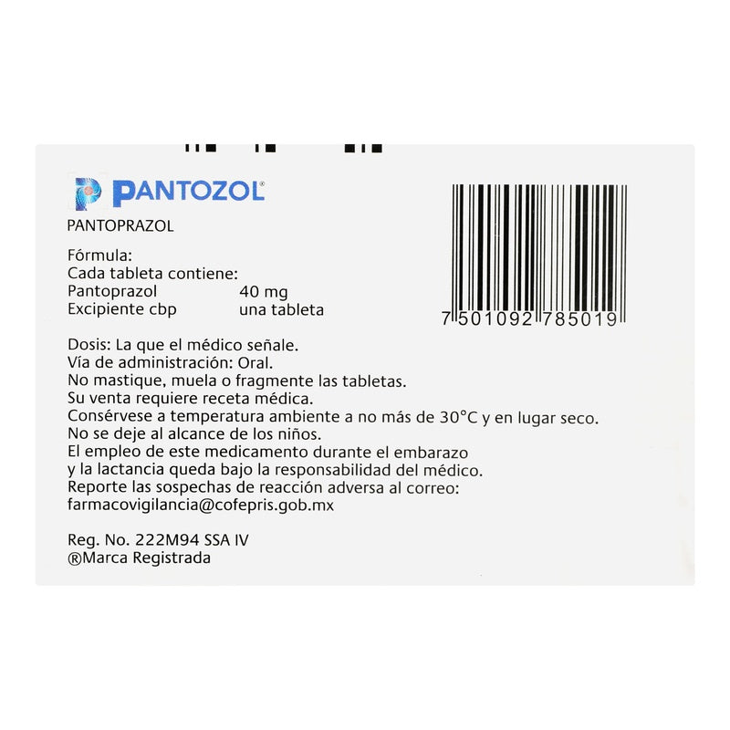 Pantozol 40 Mg Con 7 Tabletas 7501092785019  perfil 3