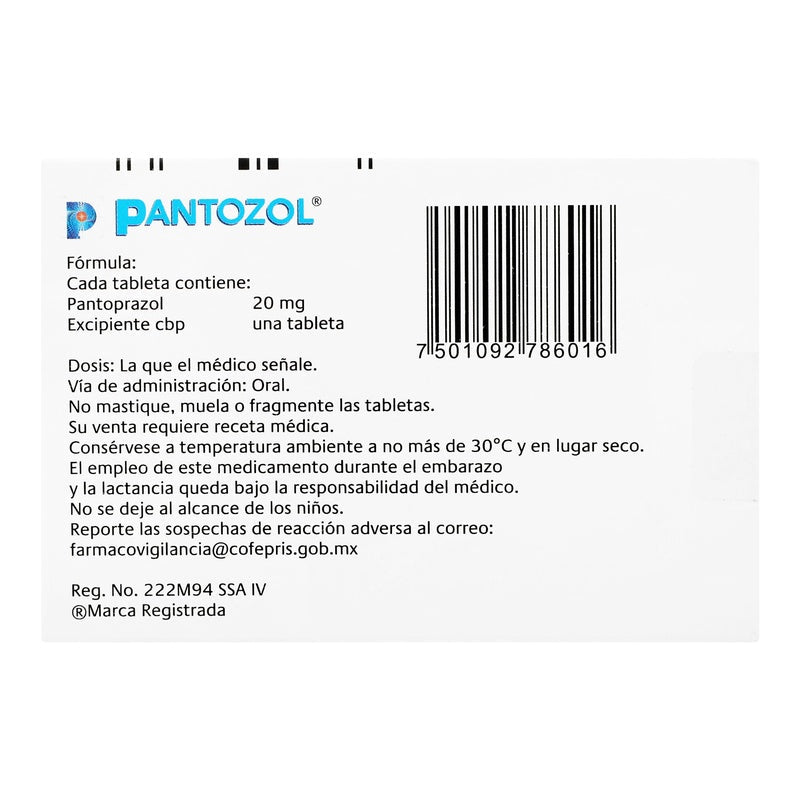 Pantozol-P20 Mg Con 7 Grageas 7501092786016 
