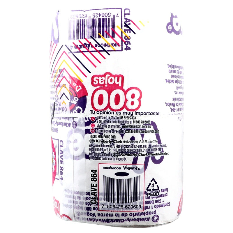 Papel Vogue Gigante Manzanilla 800 Hojas Con 4 Rollos 7506425620609 