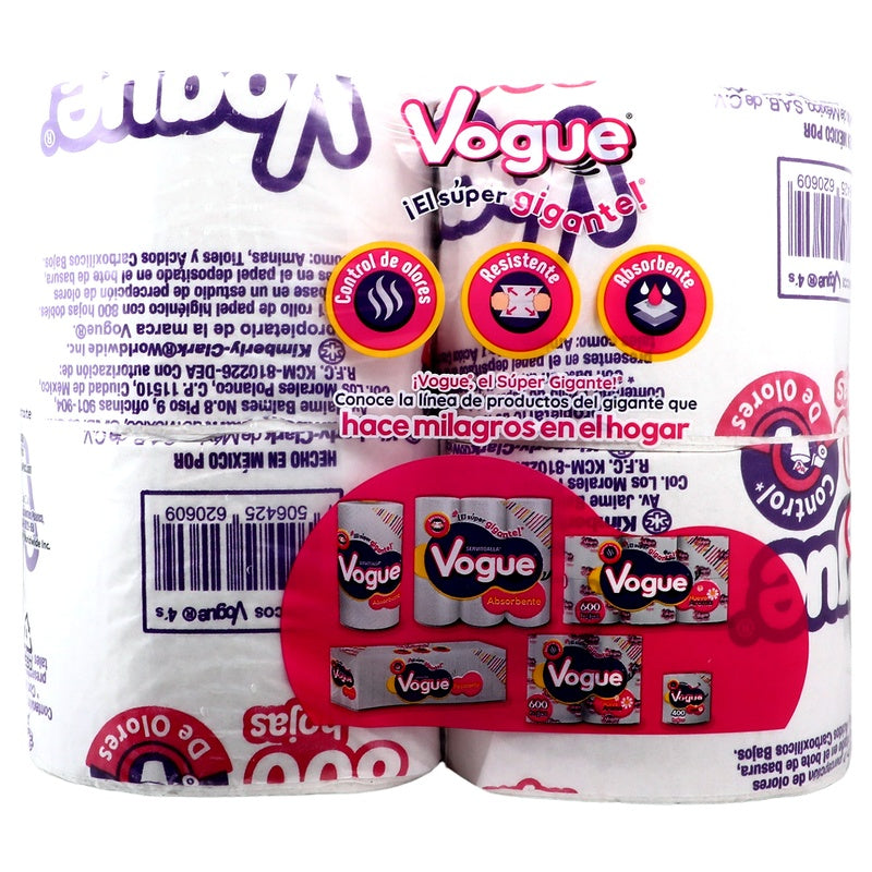 Papel Vogue Gigante Manzanilla 800 Hojas Con 4 Rollos 7506425620609  perfil 2