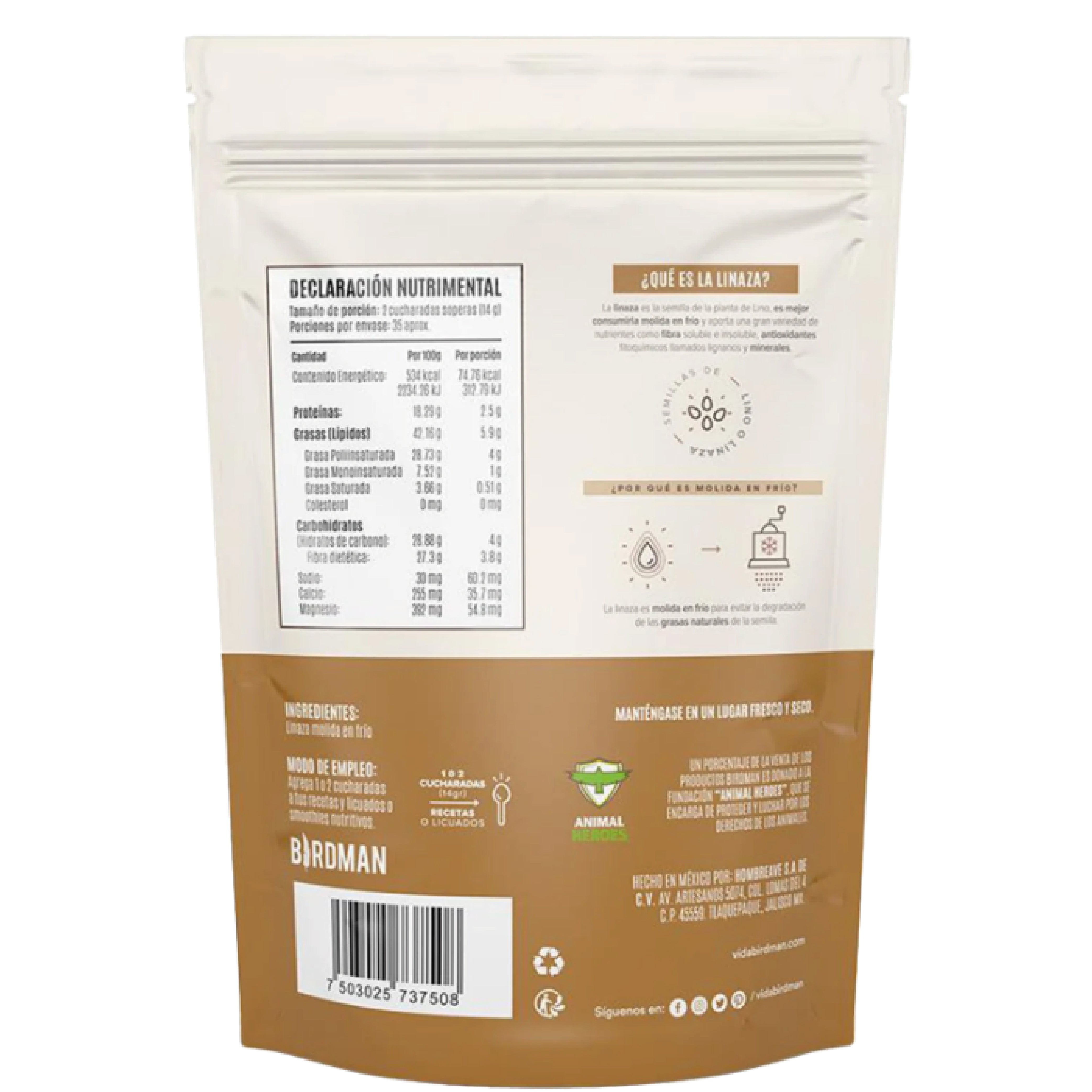 Linaza Molida En Frio 500 G Birdman