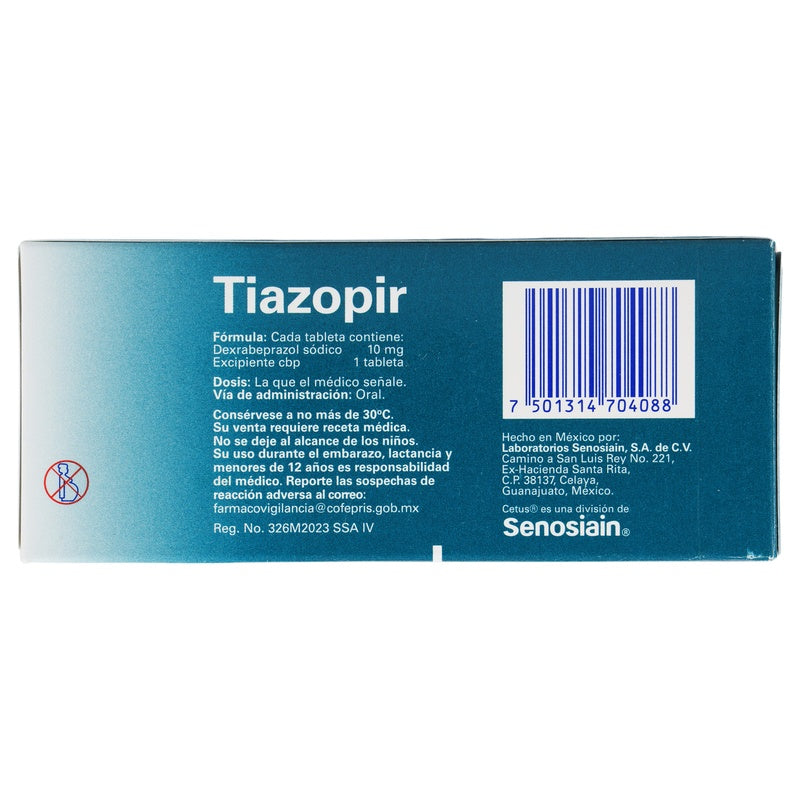 Tiazopir 10 Mg Con 28 Tabletas Liberacion Rapida 7501314704088  perfil 6