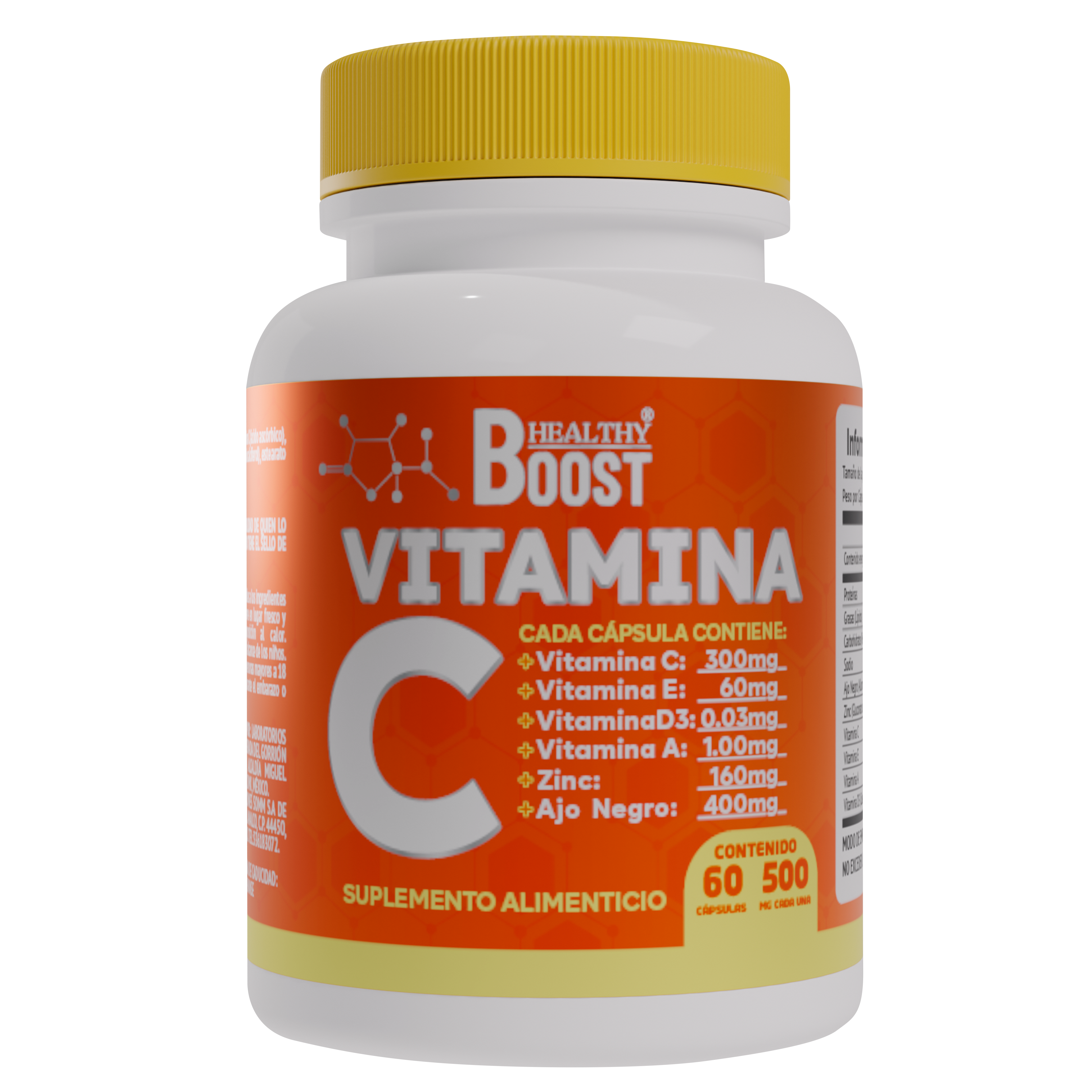 Vitamina C 300 Mg +Vitamina E, A,D3,Zinc Ajo Negro Con 60 Capsulas Healthy Boost