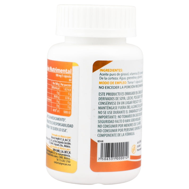 Vitamina D3 Suplemento Alimenticio Con 60 Capsulas Allnature 7506531000012  perfil 4
