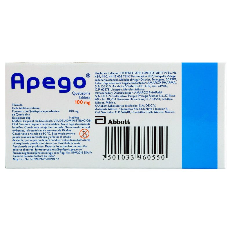 Apego 100 Mg Con 30 Tabletas 7501033960550 7