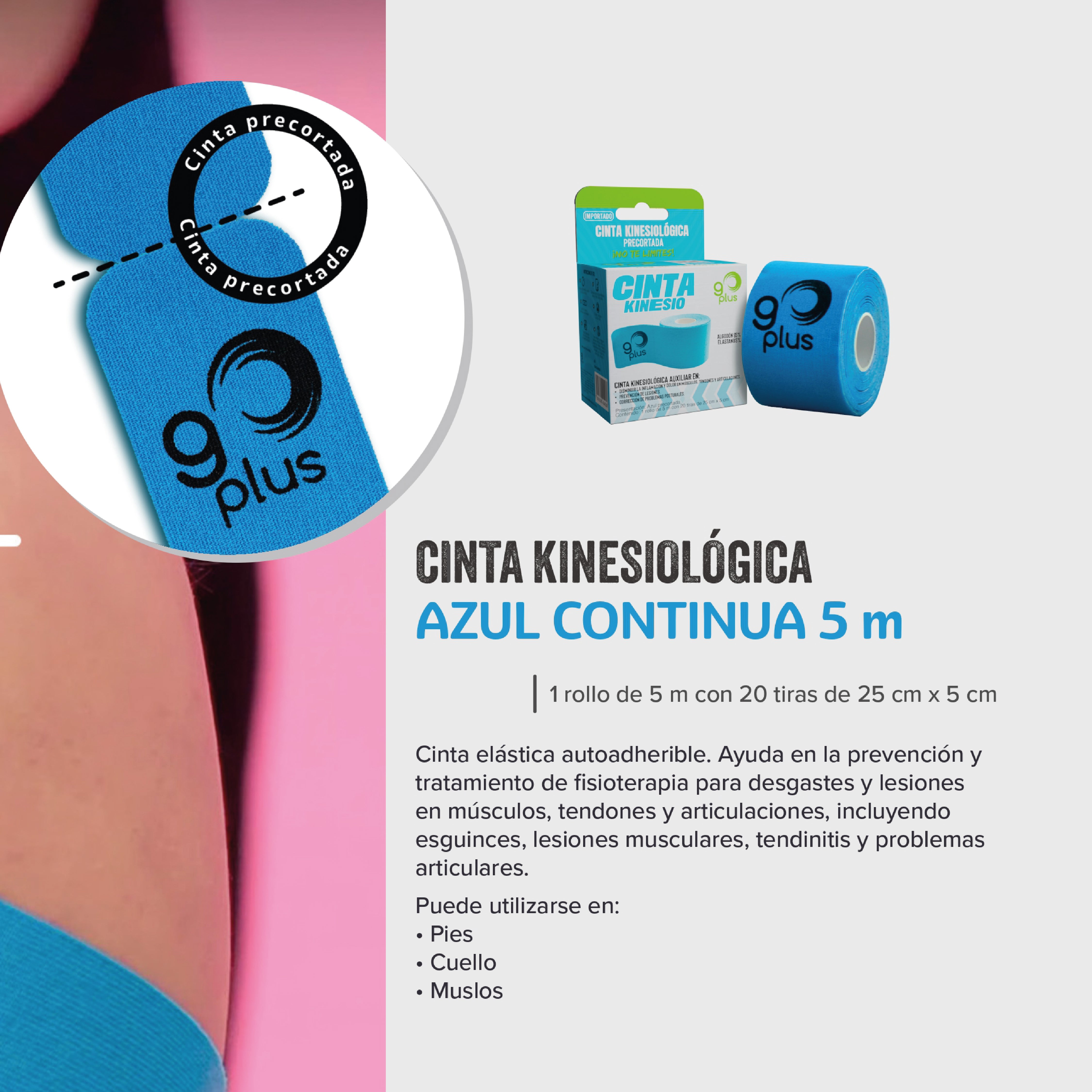 Cinta Kinesiologica Go Plus Azul Rollo 5 Cm 20 Tiras