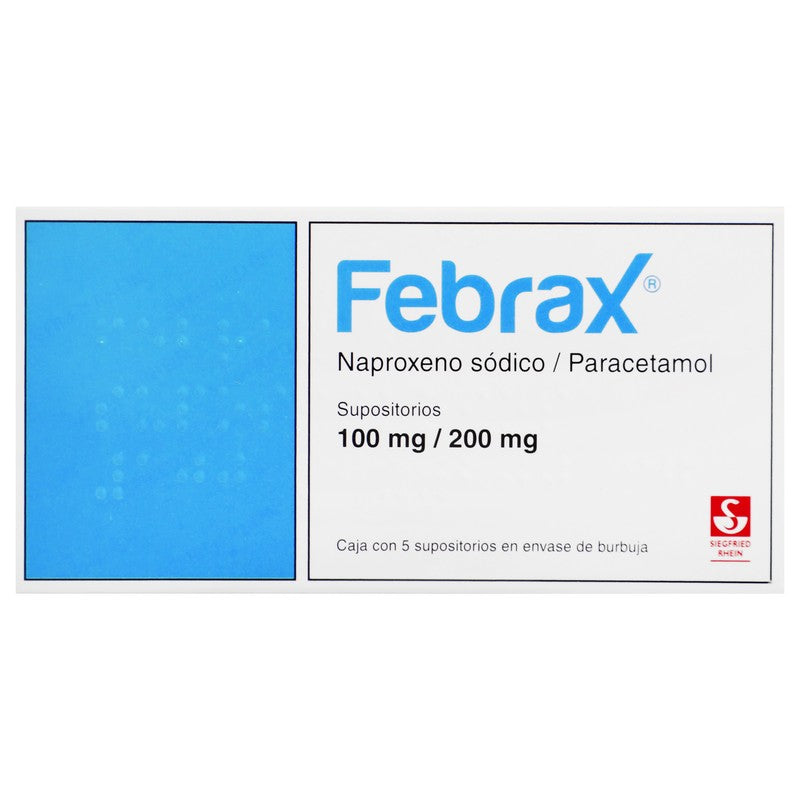 Febrax Niños 100 Mg / 200 Mg - Caja Con 5 Supositorios (Naproxeno Y Paracetamol)