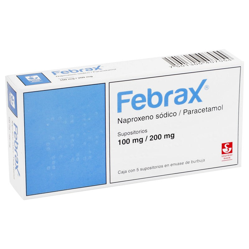 Febrax Niños 100 Mg / 200 Mg - Caja Con 5 Supositorios (Naproxeno Y Paracetamol)