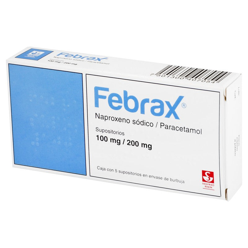 Febrax Niños 100 Mg / 200 Mg - Caja Con 5 Supositorios (Naproxeno Y Paracetamol)