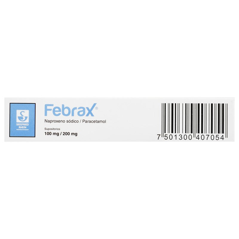 Febrax Niños 100 Mg / 200 Mg - Caja Con 5 Supositorios (Naproxeno Y Paracetamol)