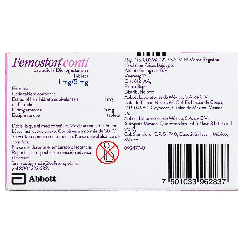 Femoston Conti 15 Mg Con 28 Tabletas 7501033962837 7