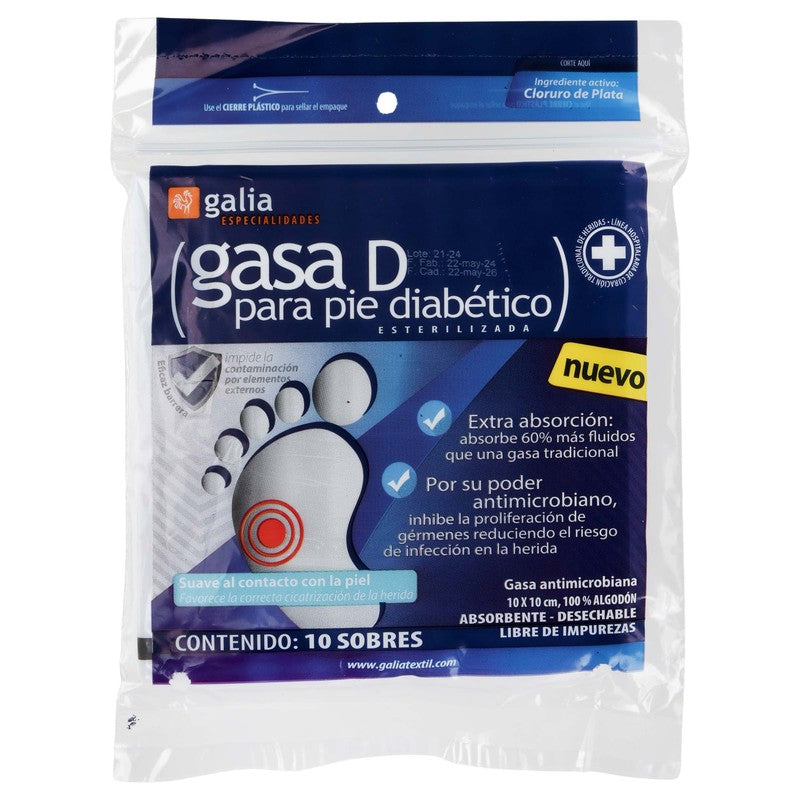 Gasa Galia Pie Diabetico 10 X 10 Cm Con 10 7501565610008