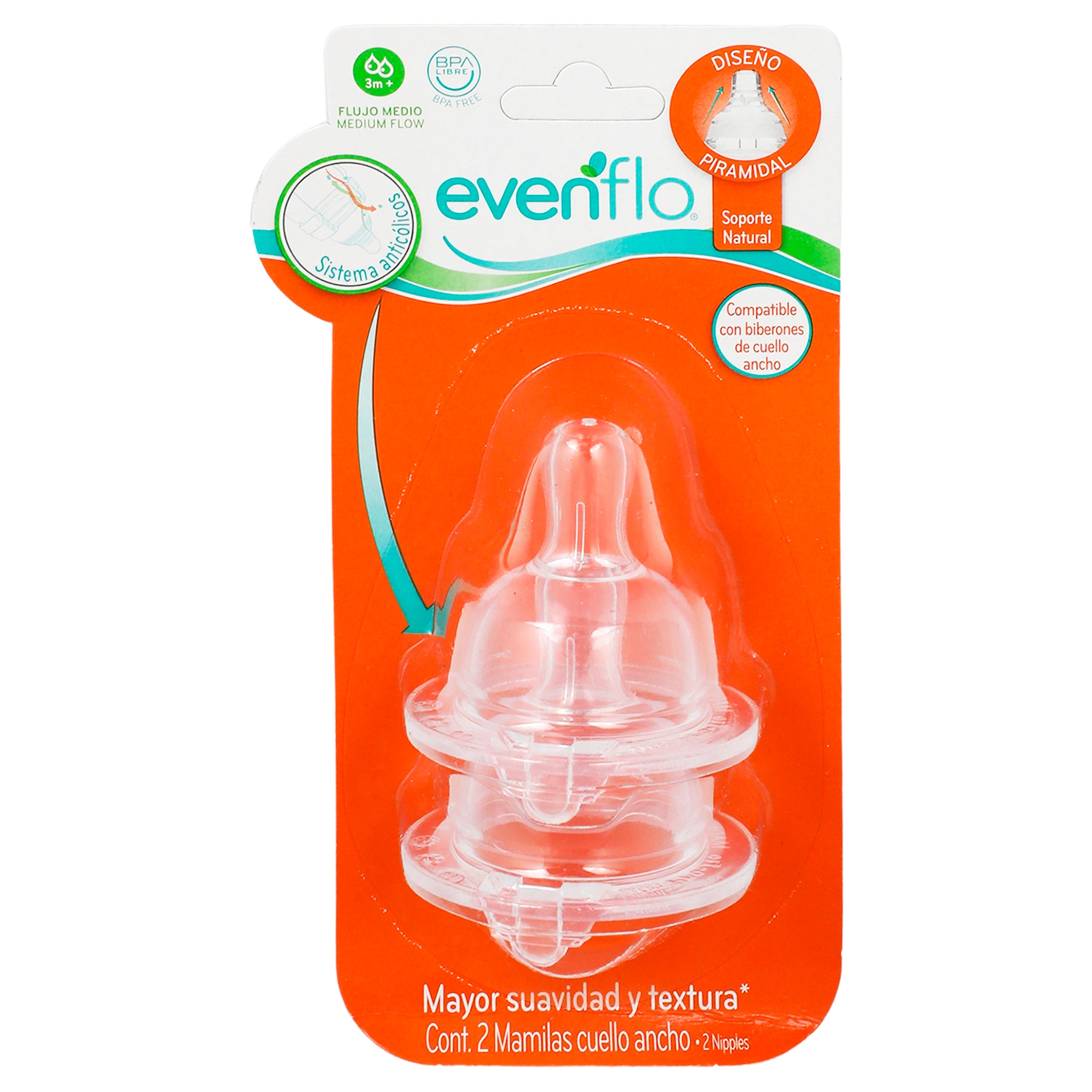 Mamila Evenflo Silicon Fluido Mediano Con 2-1