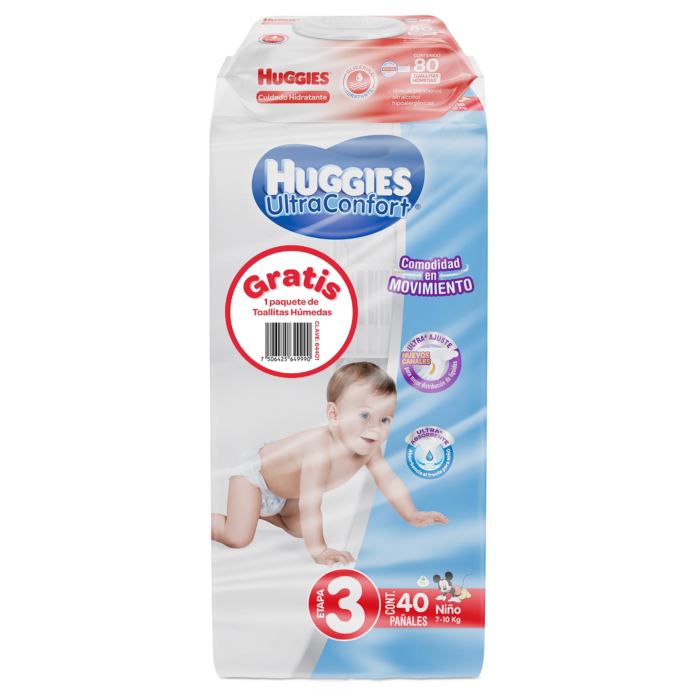 Pañal Huggies Ultra Confort Niño Con 40 Piezas Etapa 3 +Toallitas Humedas-1