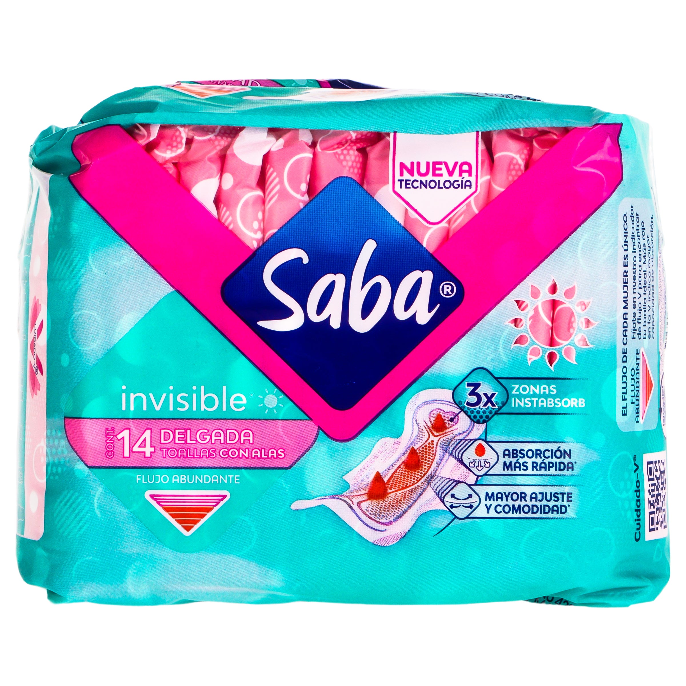 Toallas Sanitarias Saba Invisible Con  Alas Con 14 Piezas-1