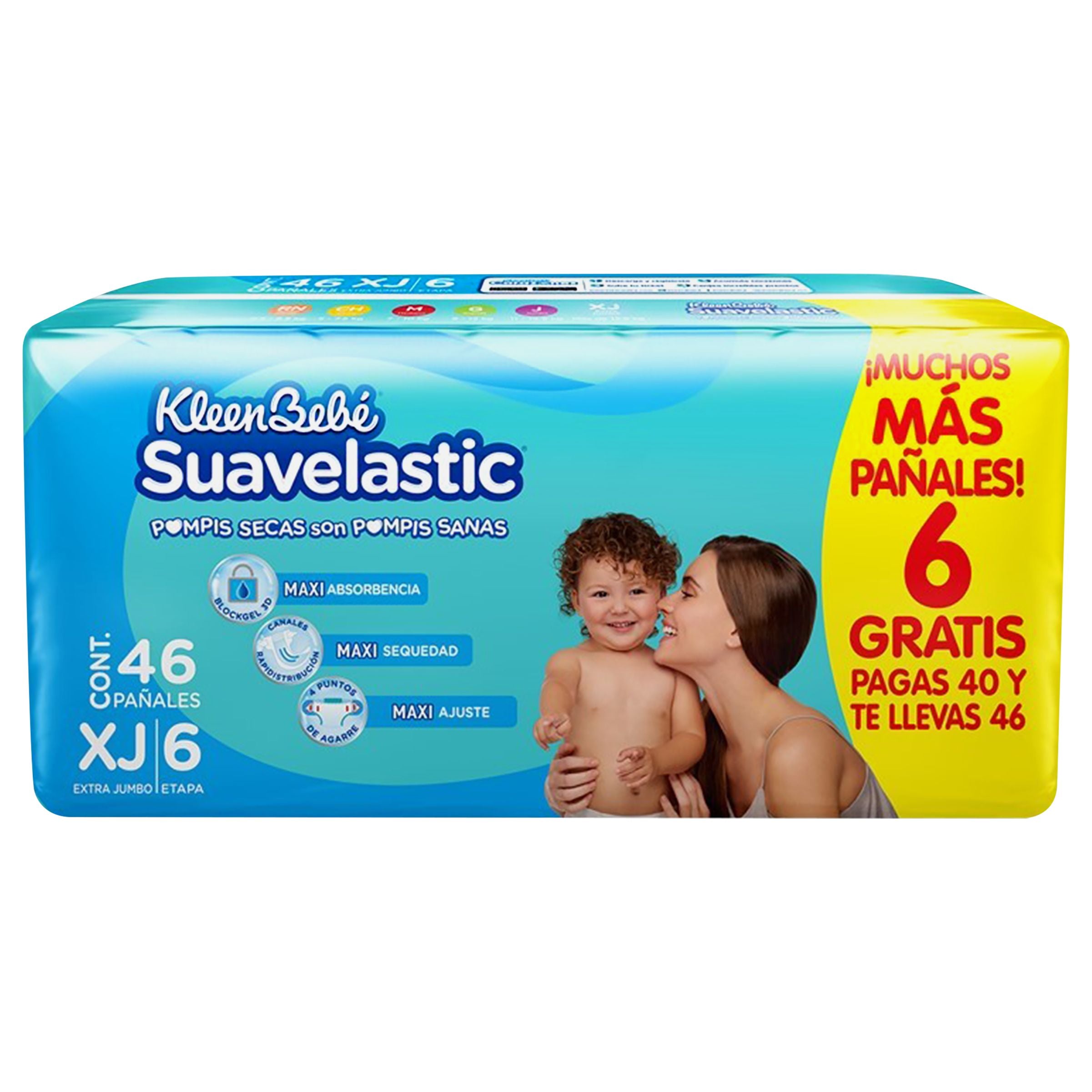 Pañal Kleen Bebe Suavelastic Extra Jumbo Con 40 Piezas+ 6 Etapa 6-1