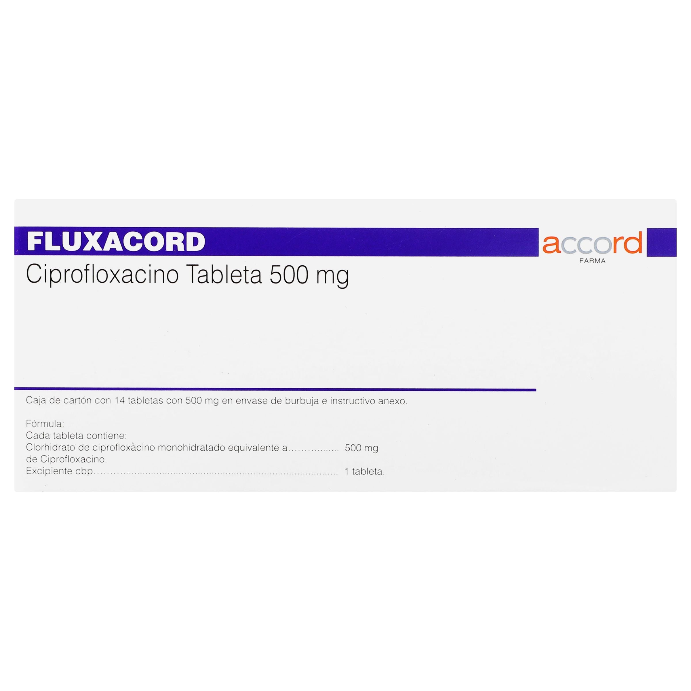 Fluxacord (Ciprofloxacino) 500 Miligramos C/14 Tabletas Dic23-Plvi 5%-1