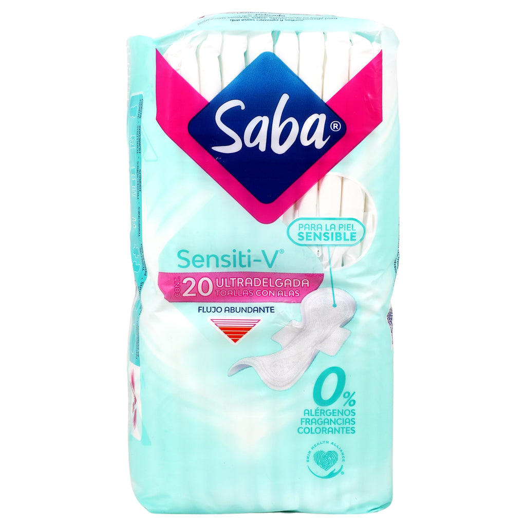 Toallas Sanitarias Saba Sensiti-V Ultra Delgadda Con 20 Piezas