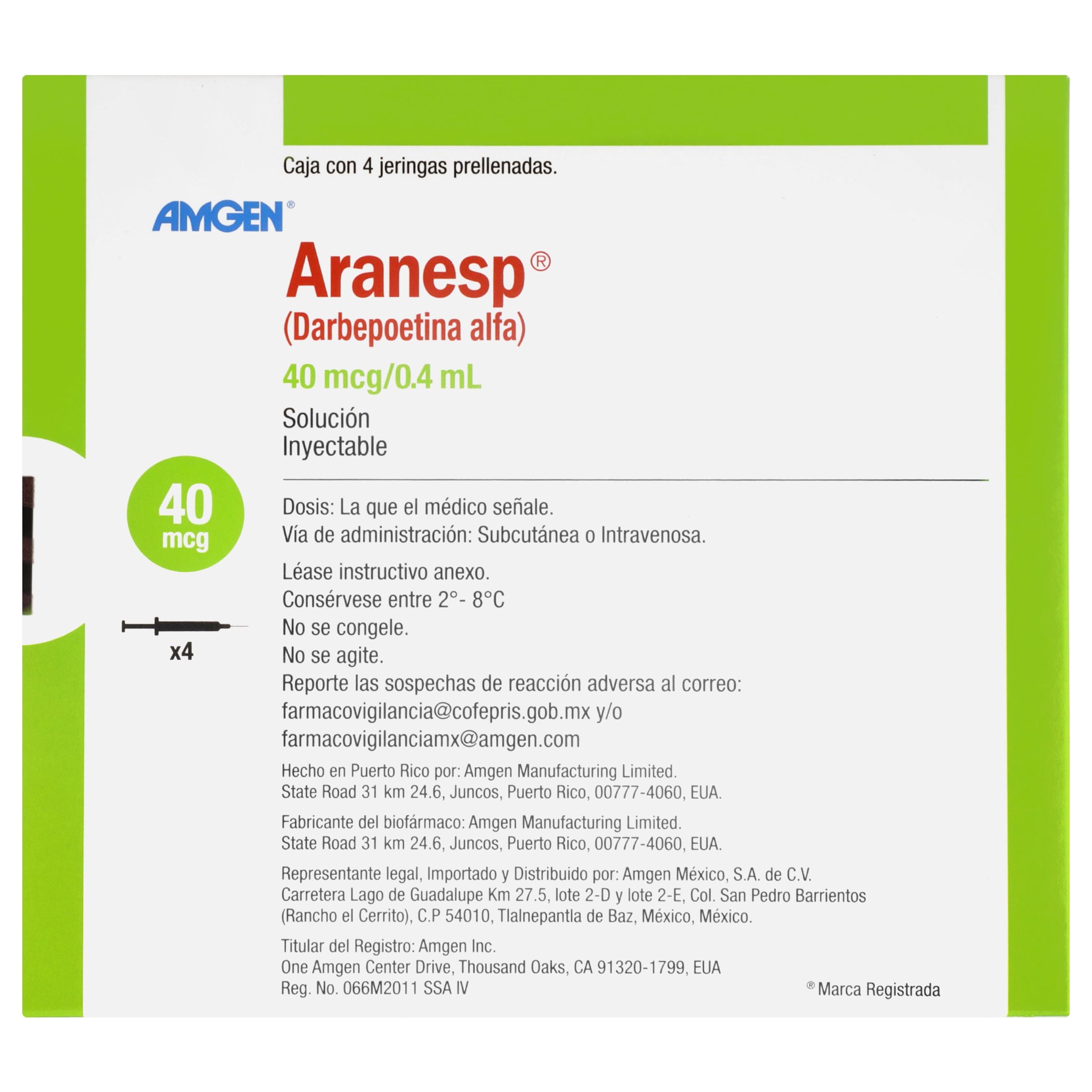 Aranesp 40 Mcg/0.4 Ml  Con 4 Jeringas Prellenadas-6