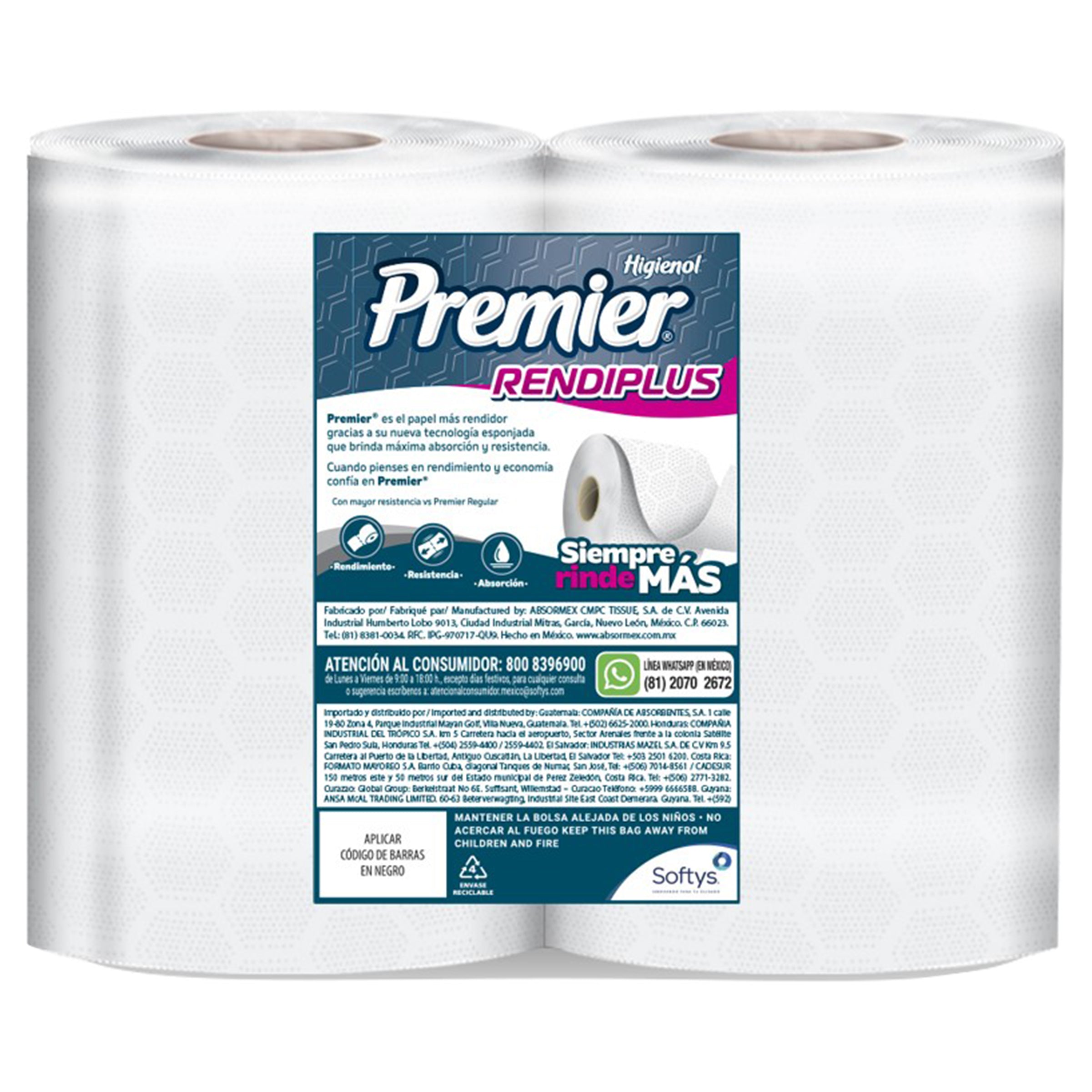 Papel Higienico Premier Rendiplus 300 Hojas Dobles Con 4 Rollos-4